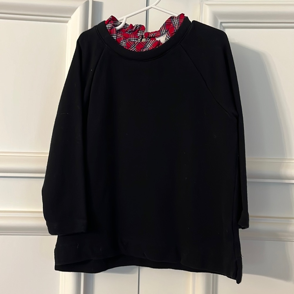 Crewcuts black sweatshirt with red plaid ruffle detail at neck size 8